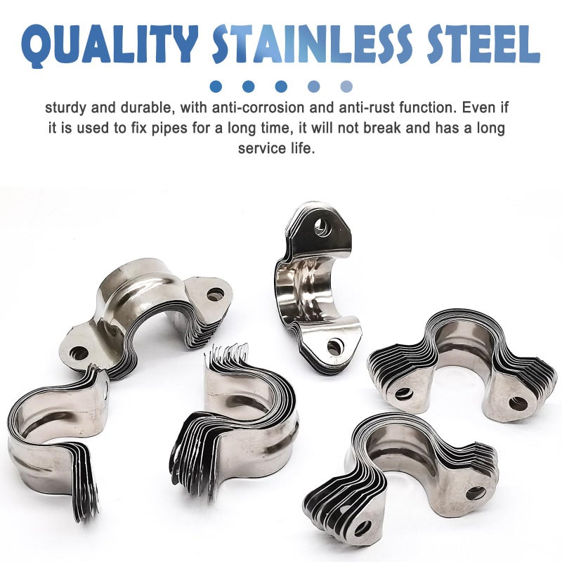 NGe 1/2inch Rigid Pipe Strap Clamp, Two Hole Strap,U Bracket Tube Clip, Stainless Steel Heavy Duty Pipe Fasten Holder, 50Pcs (20mm) - Image 3